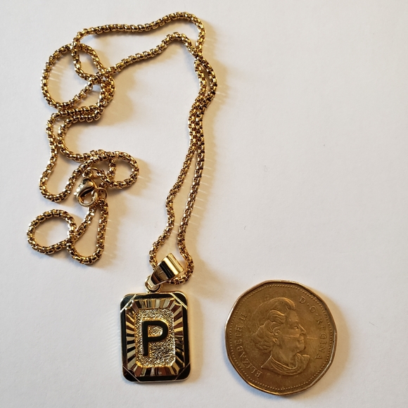 Gold Filled Letter P Pendant 20” Long Necklace - Picture 2 of 5